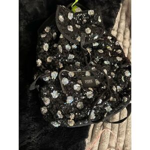 Vs pink black iridescent polka dot vintage backpack bag